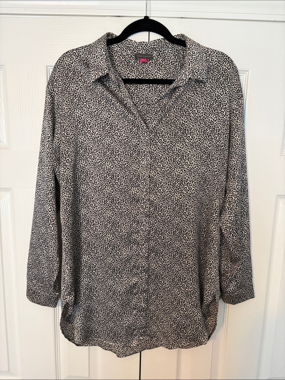 Vince Camuto Black and White Leopard-Print Button-Up Blouse